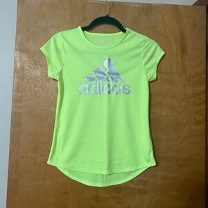 Adidas Girls Size L (14) Bright Lime T-Shirt with Silver Logo, perfect condition